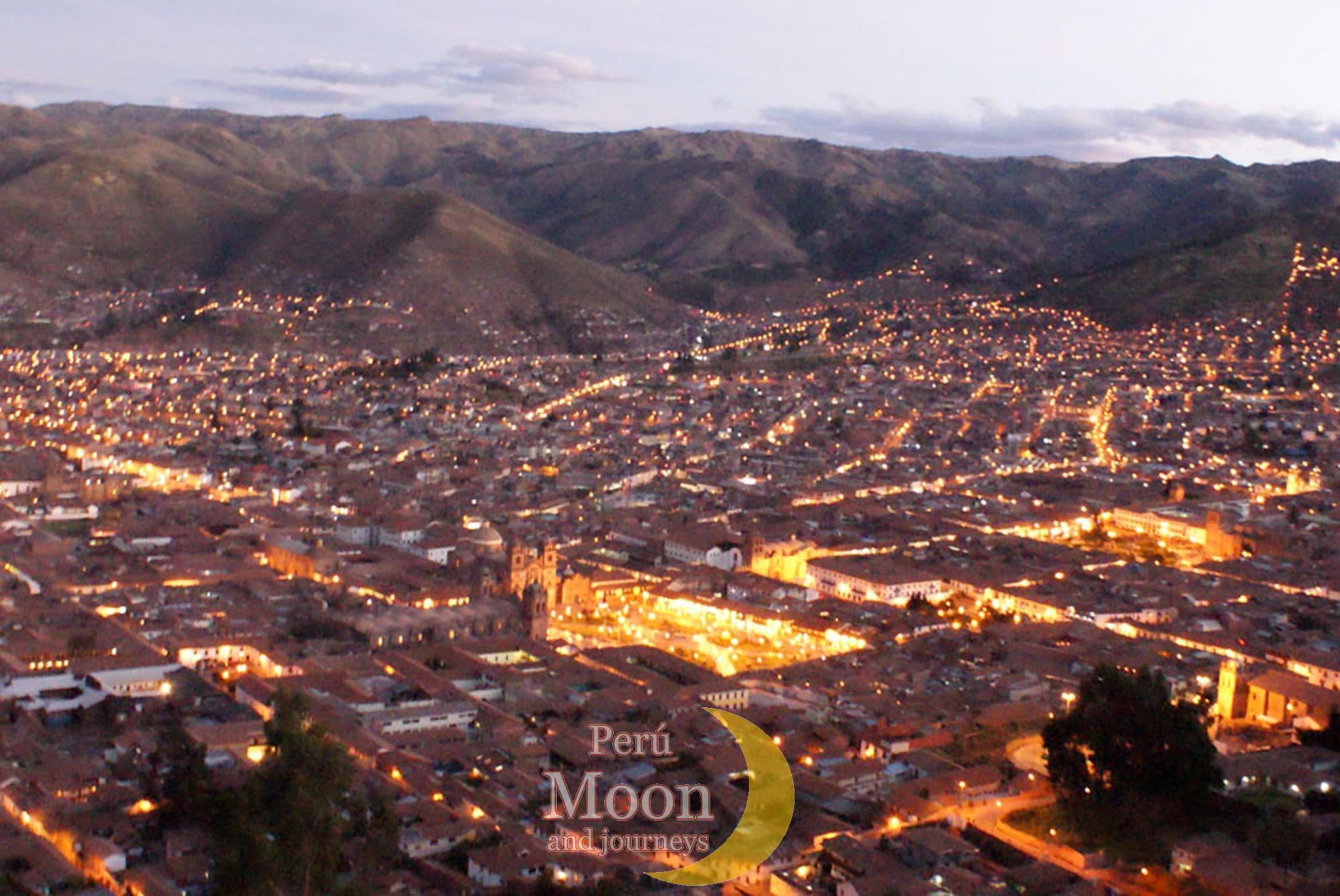 Cusco, view of the Plaza de Armas at nigth