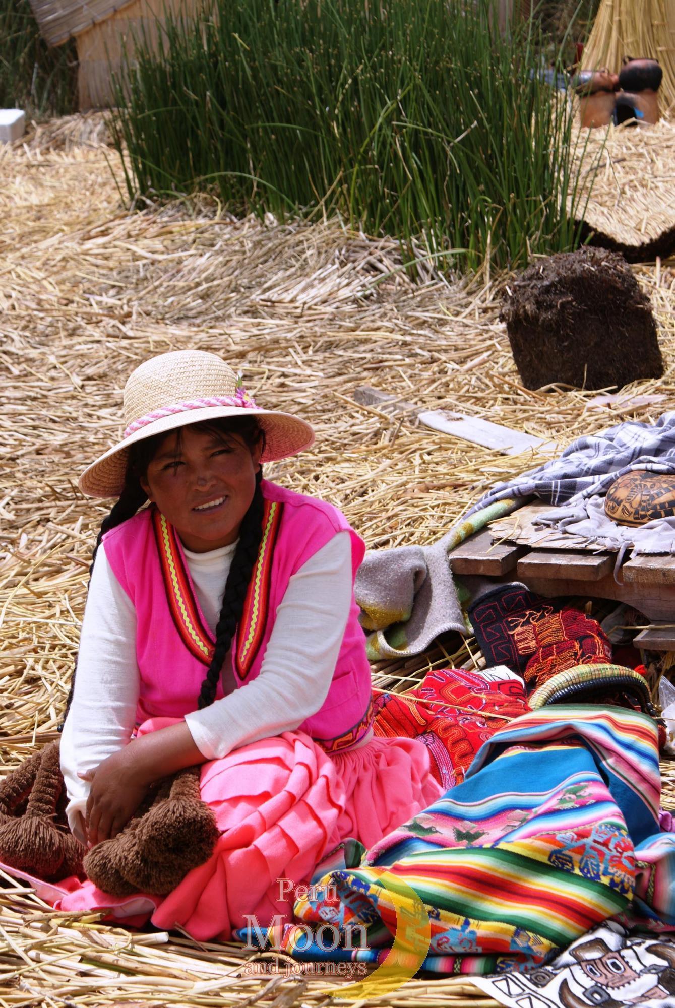 Woman in traditional costume of Uros